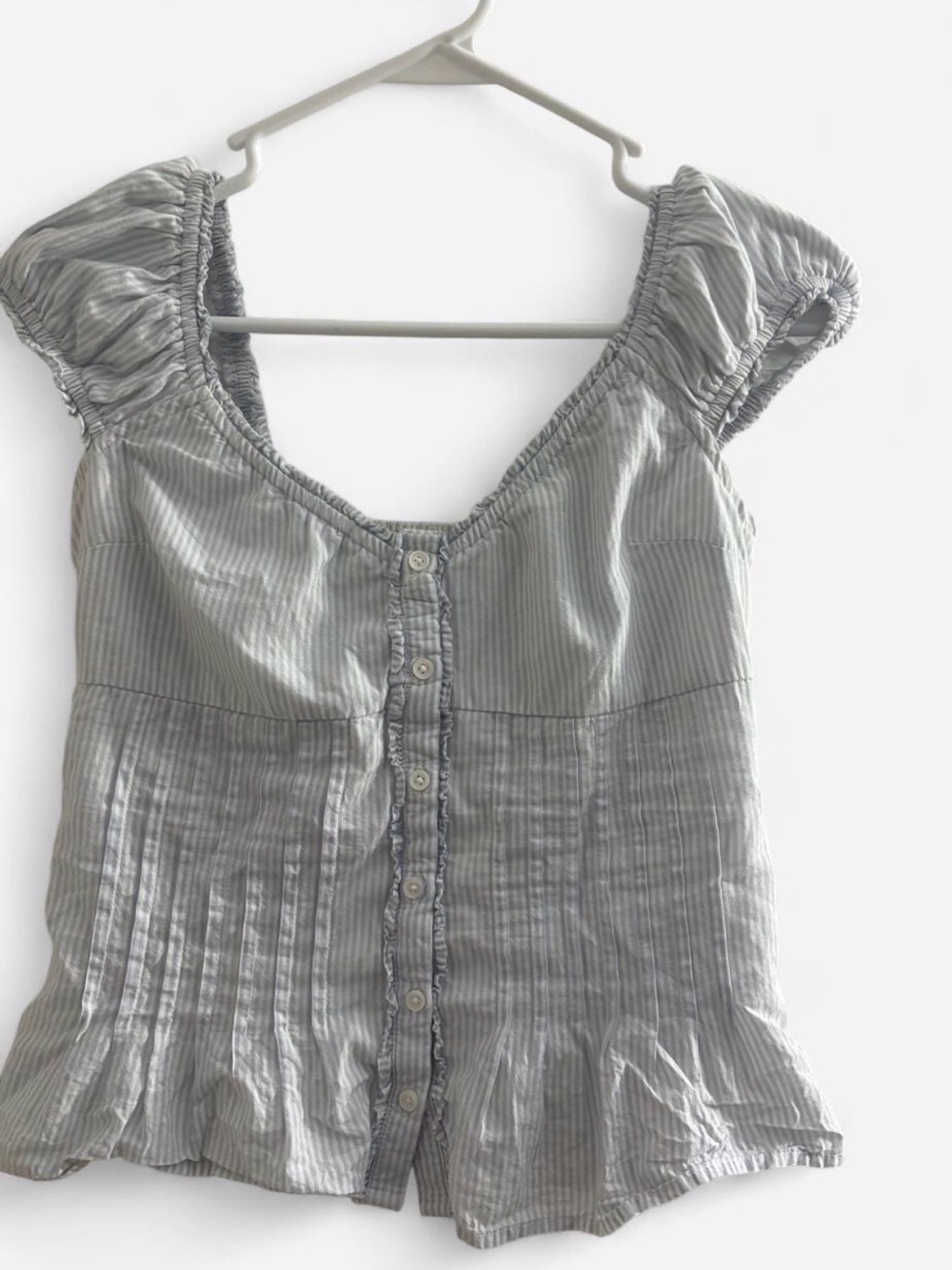 Hollister Light Gray Pinstripe Button-Front Peplum Top